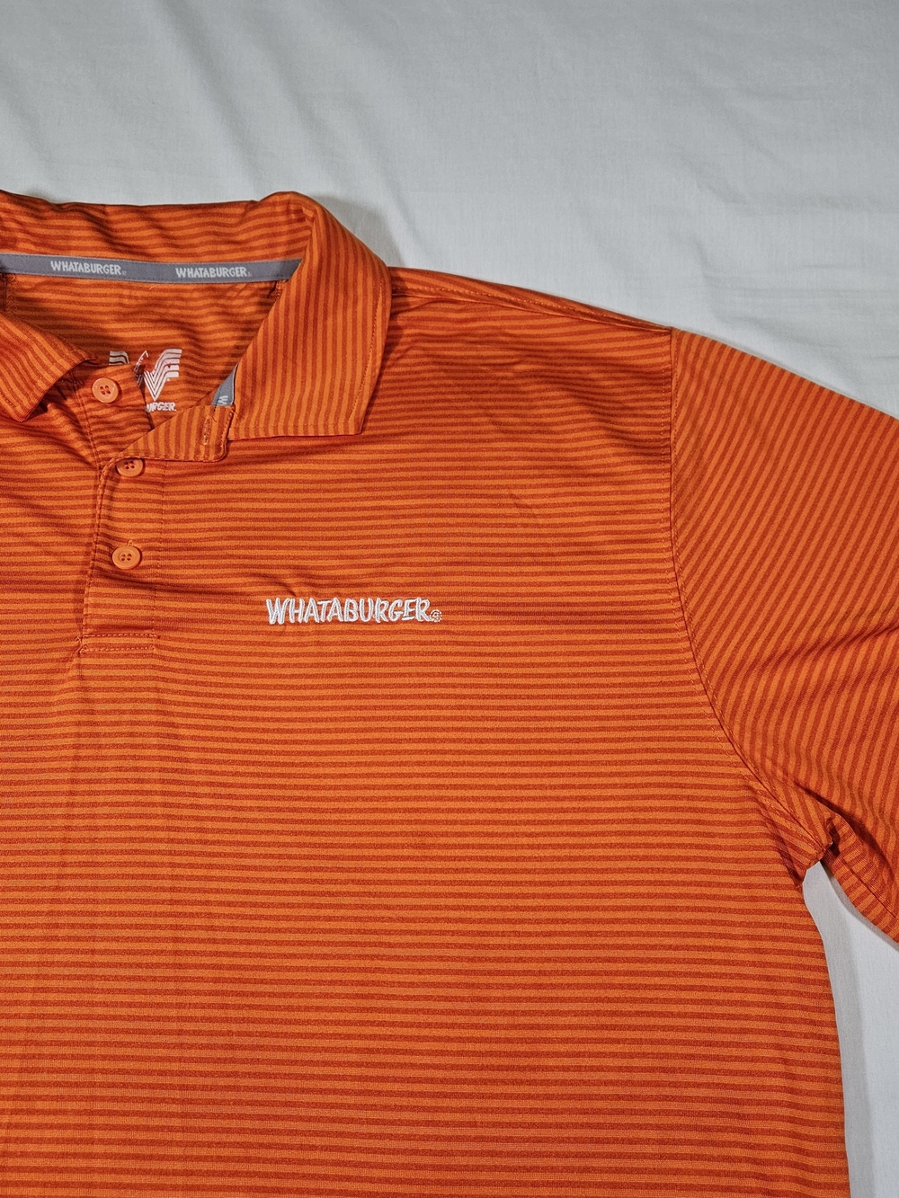 Whataburger Polo Shirt Mens XL Orange Striped Fast Food Employee Uniform
